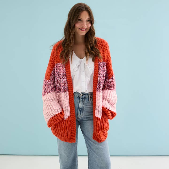 Cara & The Sky - Wholesale Cardigan - Women's - Janie Oversized Chunky Stripe Cardigan - Orange9