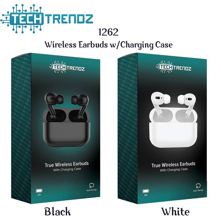 Pro Style Wireless Earbuds w/Charging Case-White for wholesale by Tech Trendz