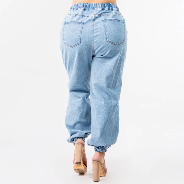 American Bazi - Wholesale Jeans - Women's - PLUS SIZE HIGH WAIST CUT OUT DENIM JOGGERS-RJJ8398P