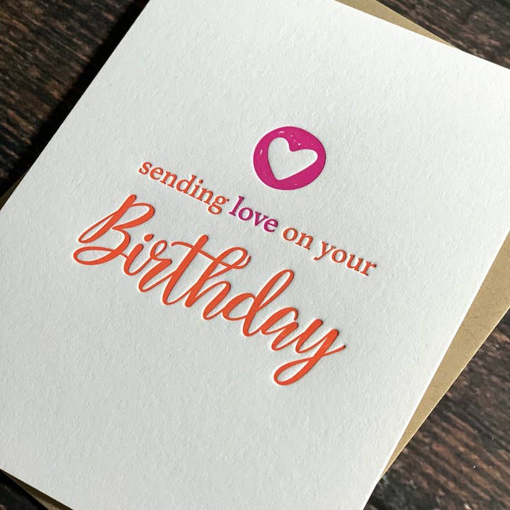 Kincaid Creative - Wholesale Birthday Card - Sending Love on your Birthday. Happy Birthday Greeting Card.