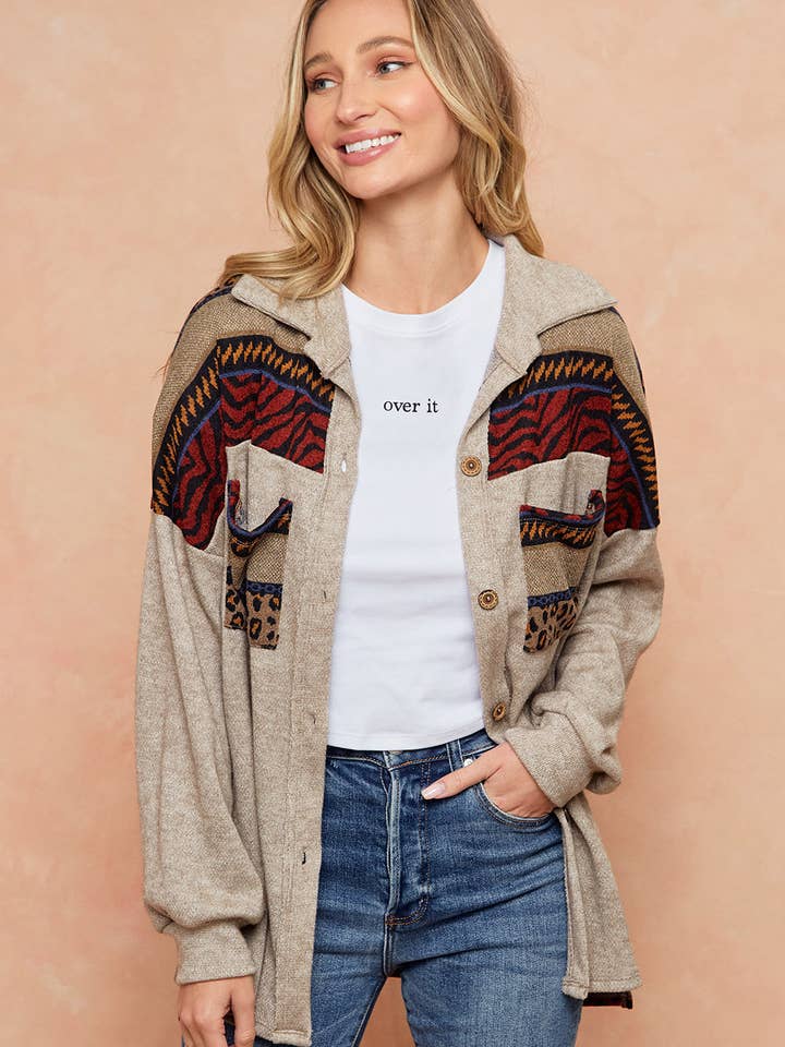 MST2898-BRAVE THE COLD AZTEC SHACKET for wholesale by Moonshot Clothing