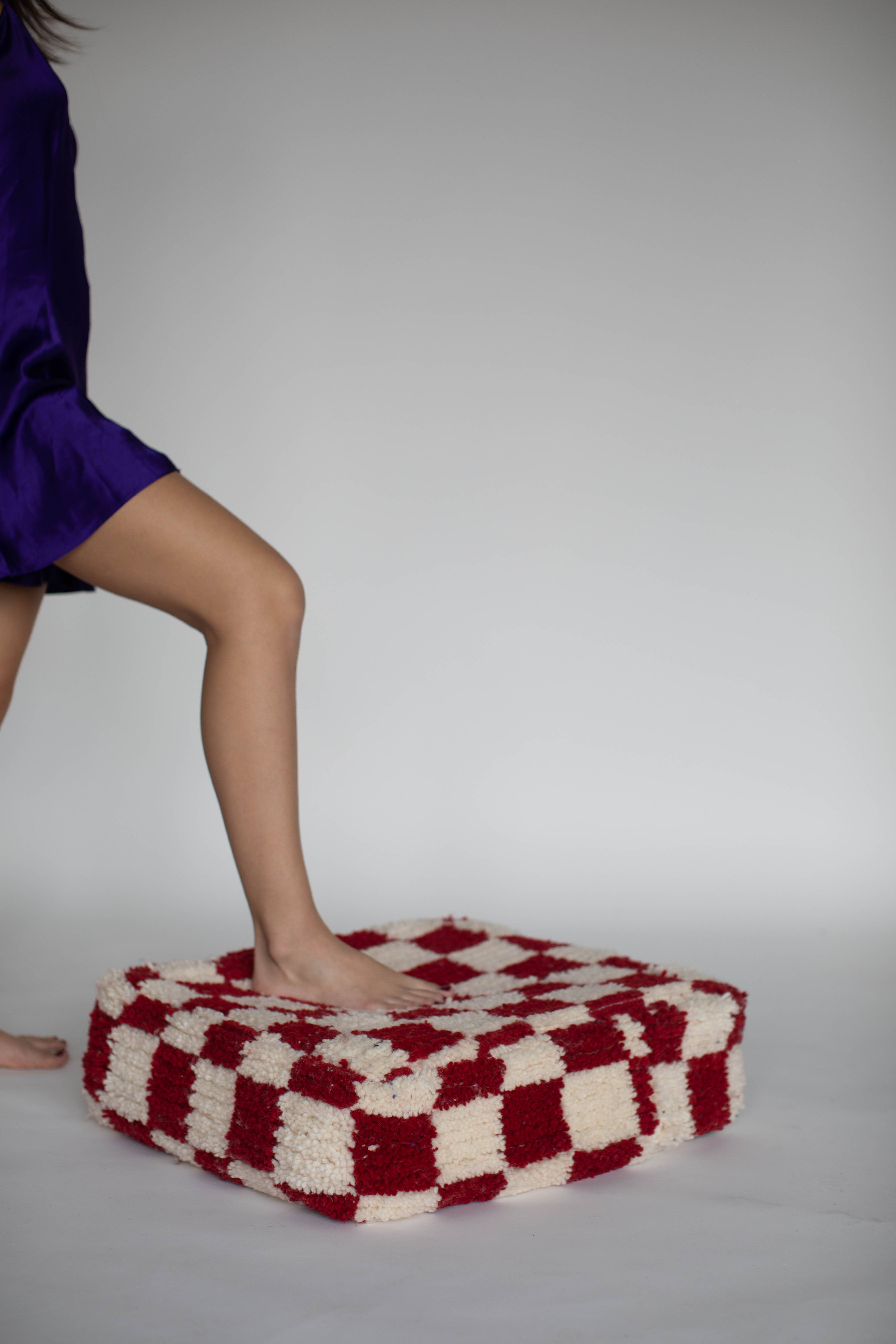 Voyage - Venta al por mayor Puf - Puf otomano marroquí cuadriculado hecho a mano33