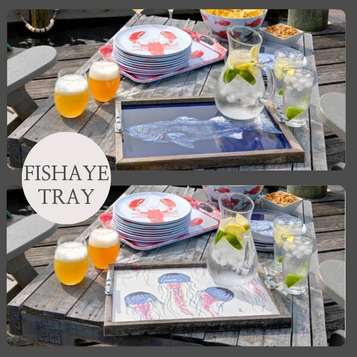 Fish Aye Trading - Wholesale Serving Tray - White Fish on Navy Melamine Tray | Coastal3