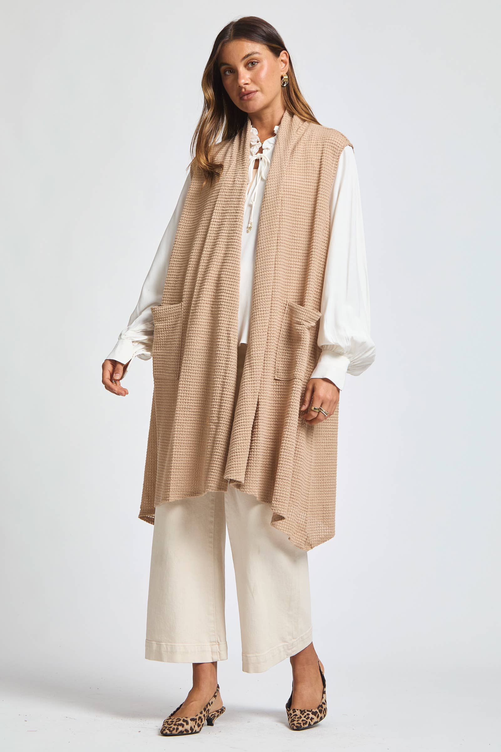 Dear Scarlett - Wholesale Outerwear Vest - Women's - Sleeveless Crochet Midi Vest Cardigan5