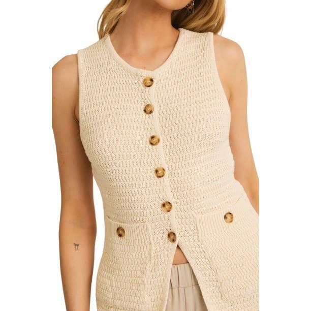 Timeless Style Round Neck Button Down Sweater Vest for wholesale by Blue Bunny Inc