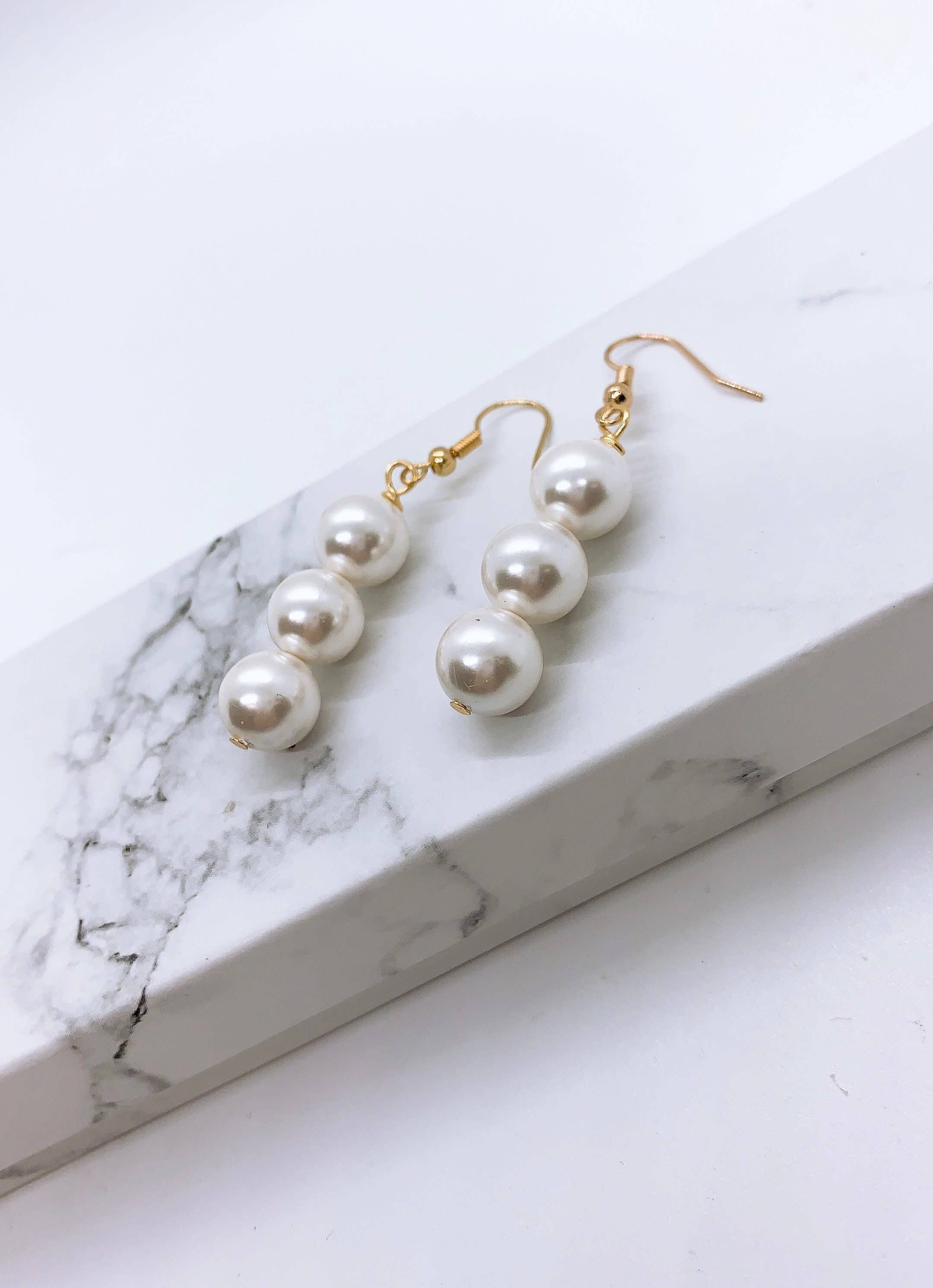 Anela's Jewelry - Wholesale Jewelry Set - 10MM Vertical Triple Shell Pearl: Hamilton Gold Earrings Necklace6