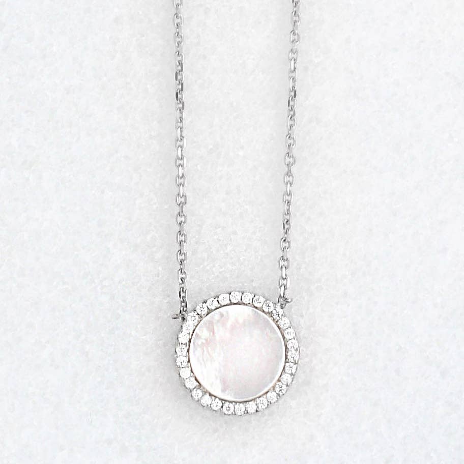 FELIX Z DESIGNS - Wholesale Pendant/Charm Necklace - Mother of Pearl CZ Studded Disc Necklace1