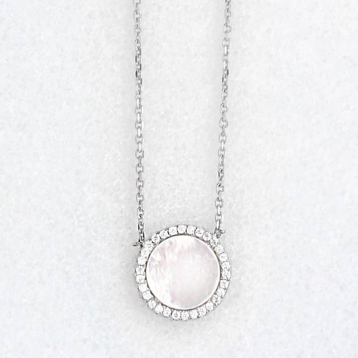 FELIX Z DESIGNS - Wholesale Pendant/Charm Necklace - Mother of Pearl CZ Studded Disc Necklace1