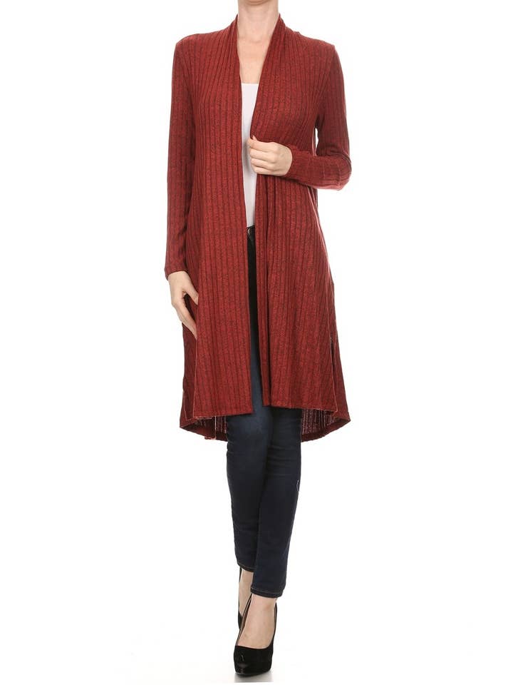 Made in USA-Open Front Knit Long Sleeve Rib Sweater Cardigan for wholesale by LKLUV
