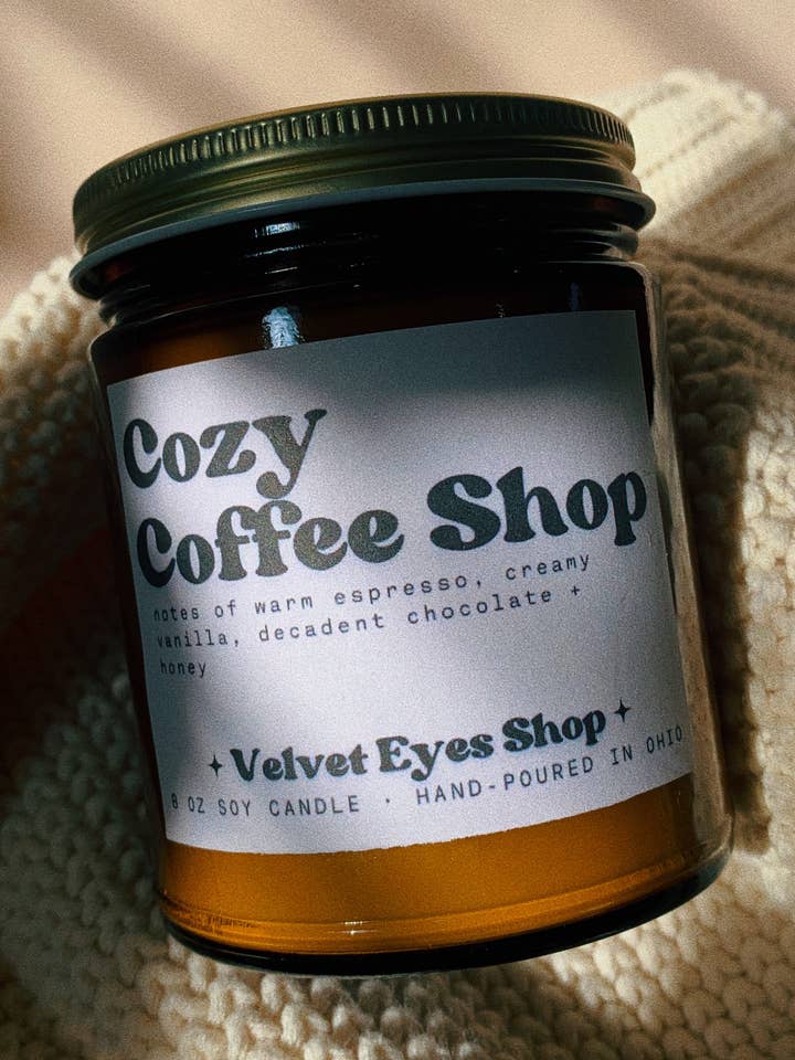 Cozy Coffee Shop Soy Candle for wholesale by Velvet Eyes Shop