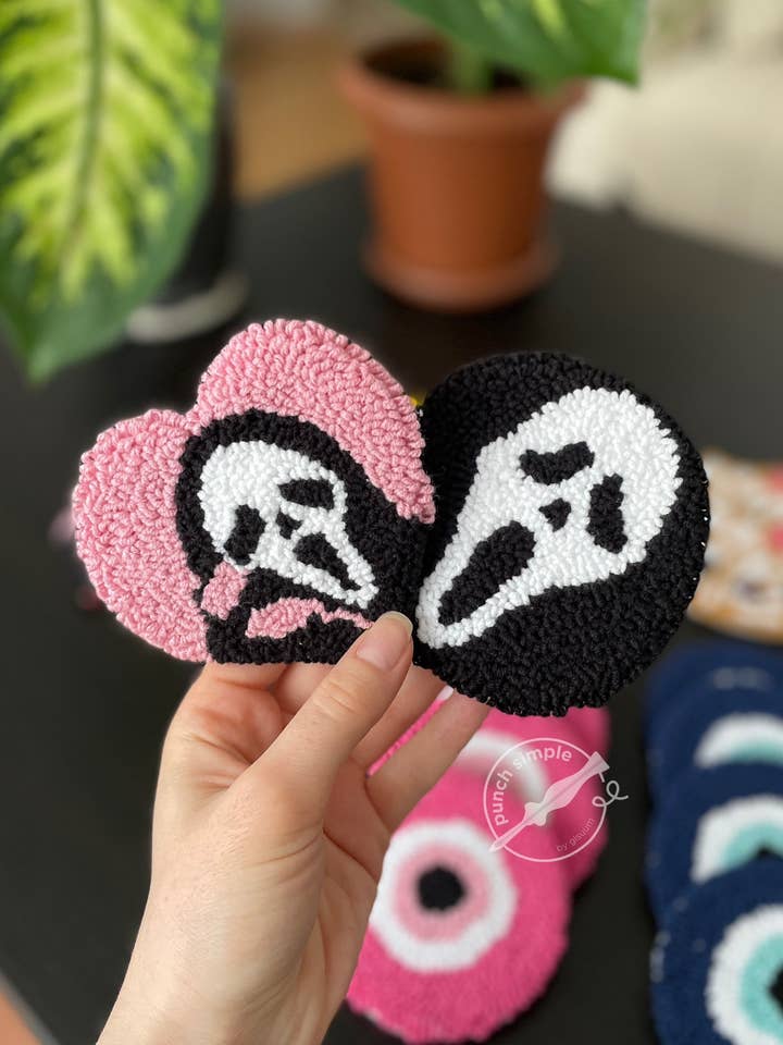 Embroidered Punch Needle Scream Mug Rugs for wholesale by Punch Simple