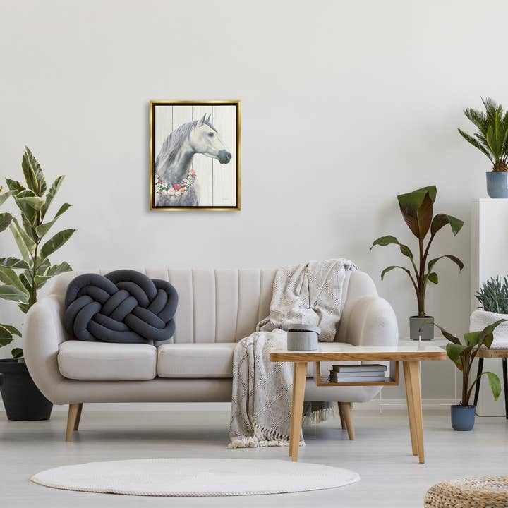 Stupell Industries – Engroshandel Kunsttryk – Spirit hingst hest med blomsterkrans flydende indrammet