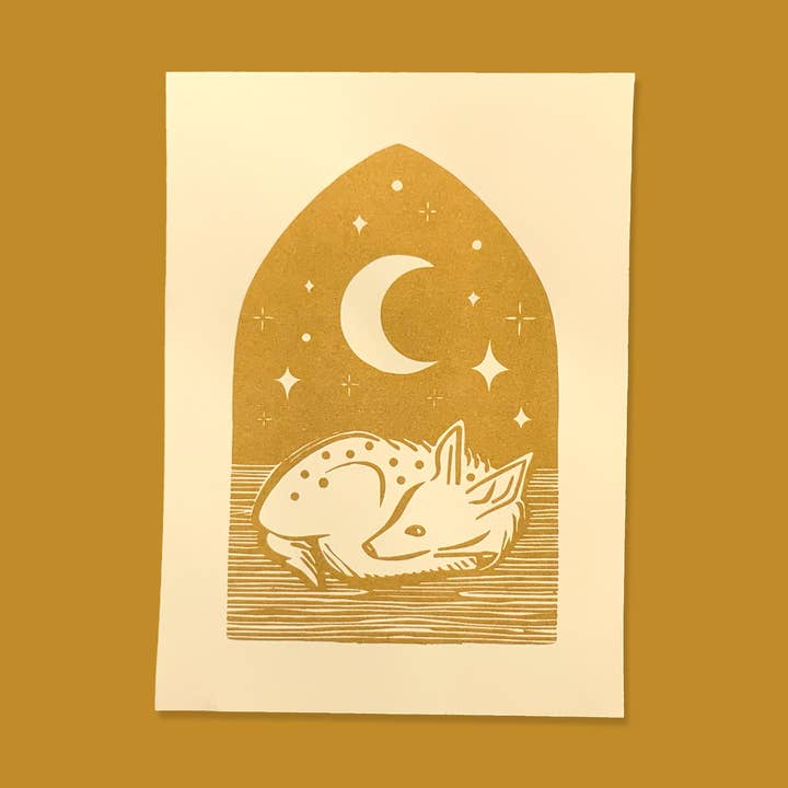 Fawn & Moon Risograph Art Print for wholesale by Wildkat Studio