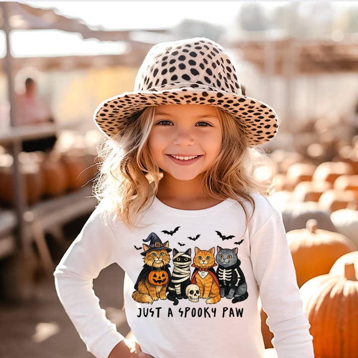 Just a Spooky Paw Kitty Cats Girls Halloween Tee Shirt for wholesale by AvaryMaeInspirations