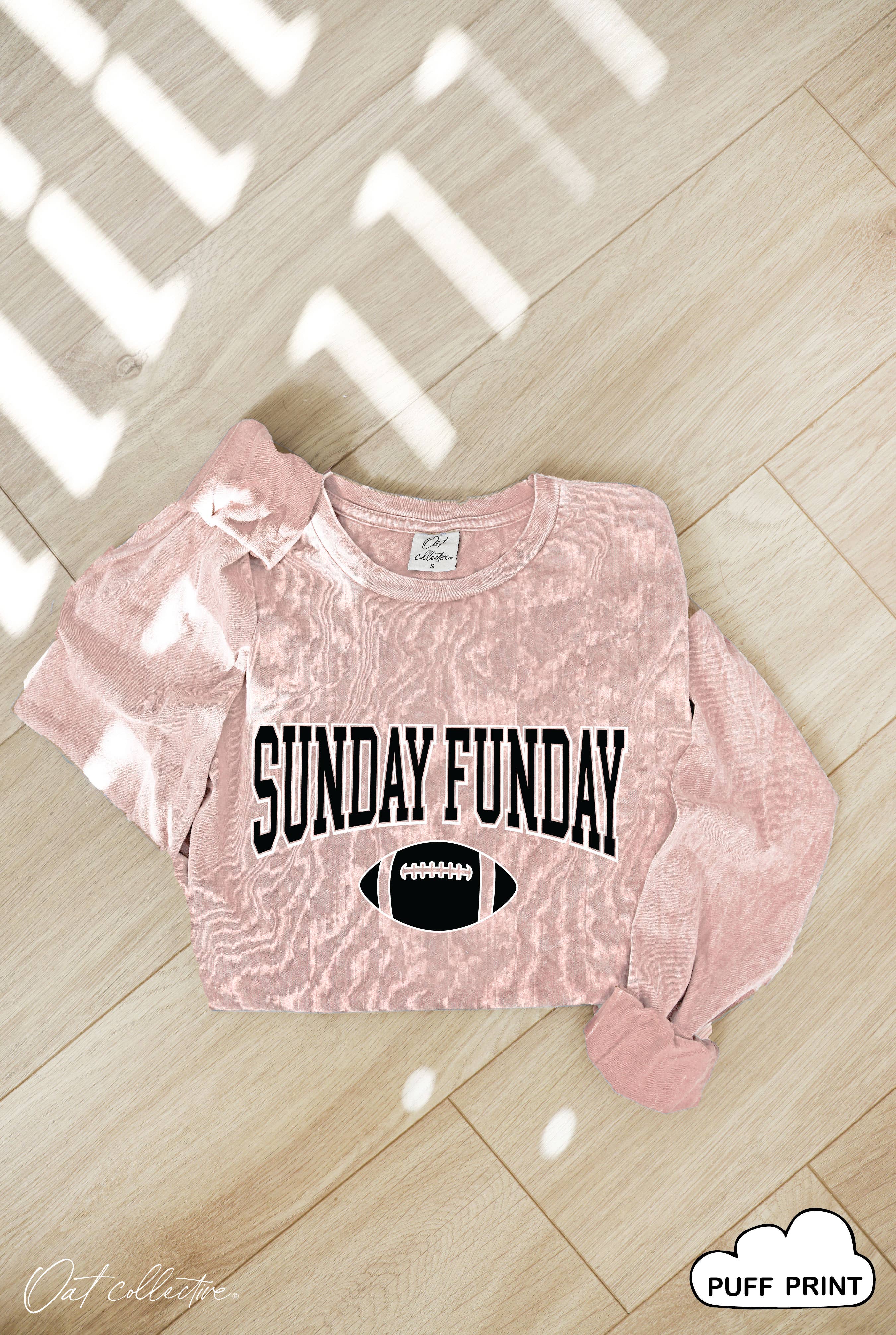 OAT COLLECTIVE - Wholesale Screen Printed T-Shirt - Women's - SUNDAY FUNDAY Mineral Washed Long Sleeve Graphic3