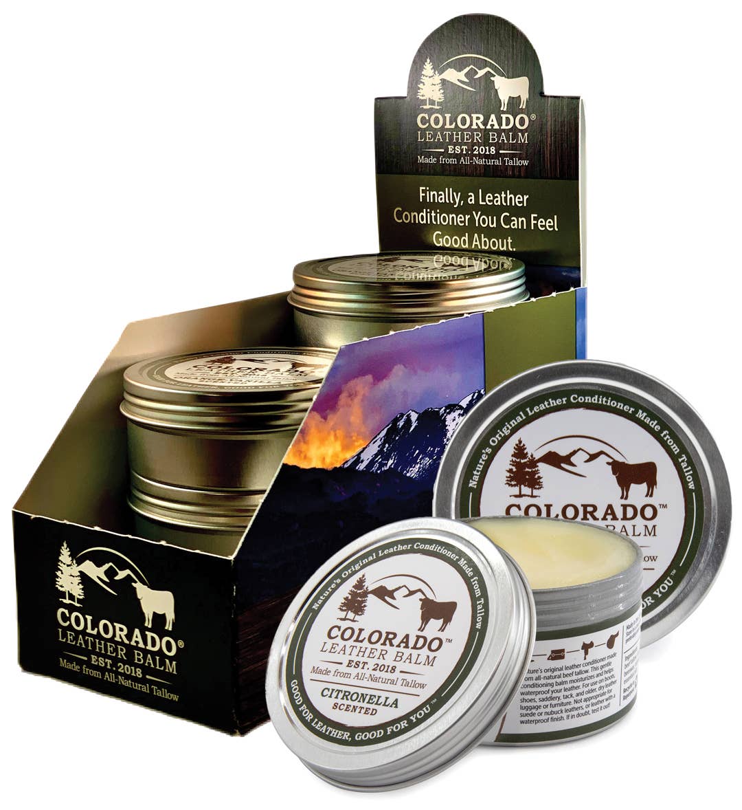 Colorado Natural Balms - Wholesale Retailer Display - Beauty & Wellness - Cardboard Display - Colorado Leather Balm1