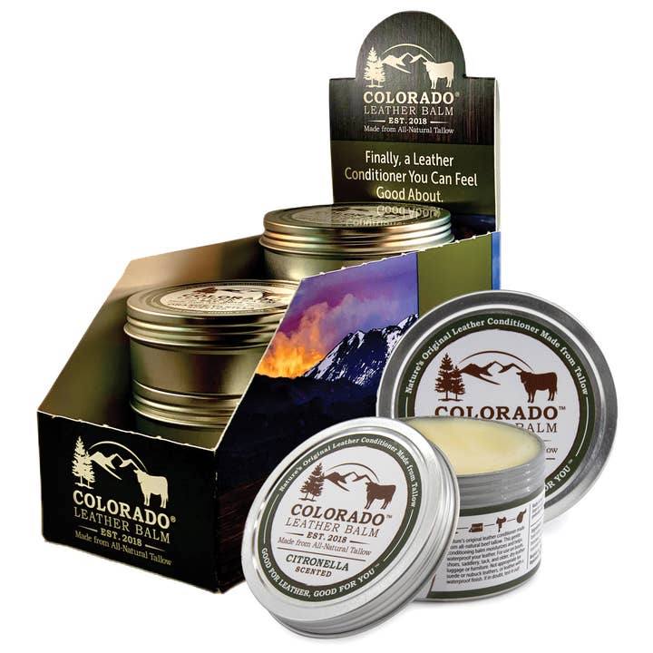 Colorado Natural Balms - Wholesale Retailer Display - Beauty & Wellness - Cardboard Display - Colorado Leather Balm1