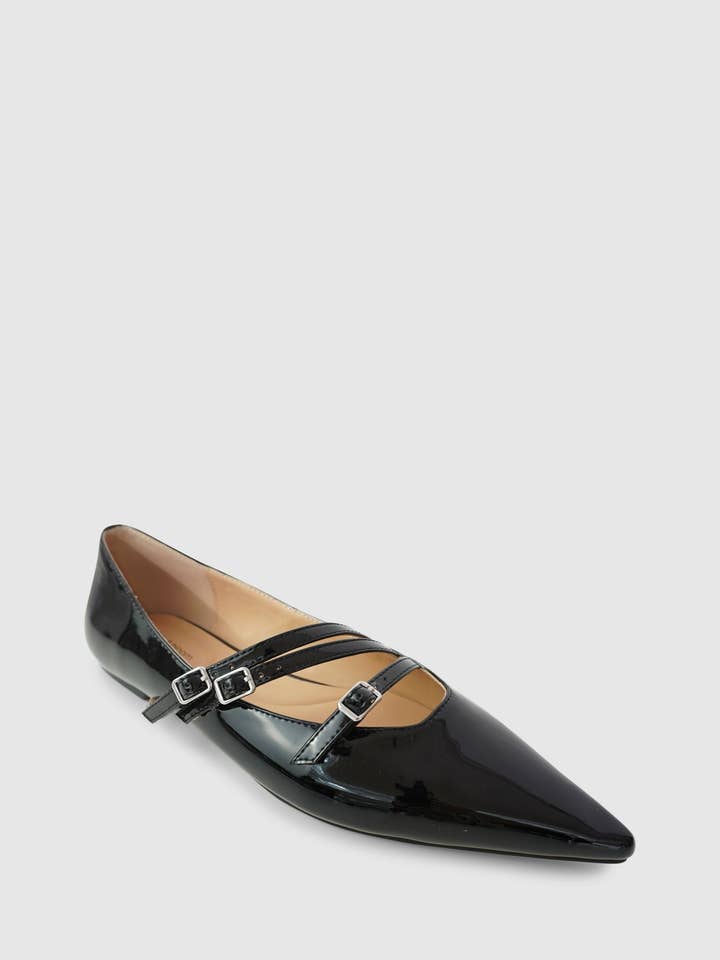 belle & bloom - Wholesale Flats - Women's - Begin Again Buckled Flat - Black Patent