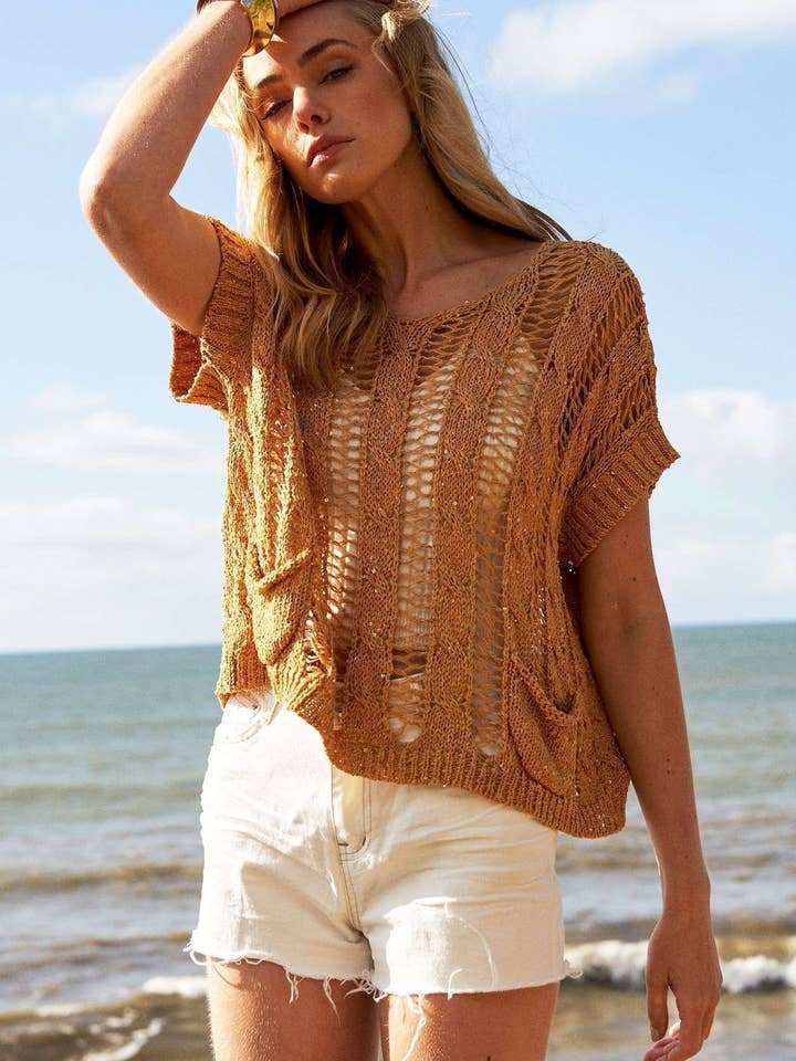Mustard Oversize Sleeveless Knit Sweater Top for wholesale on Faire