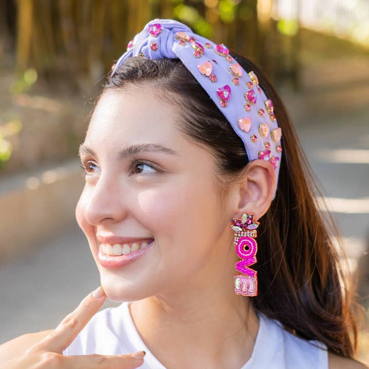 Paarse Liefde Geknoopte Hoofdband met Juwelen voor wholesale door Twine and Love