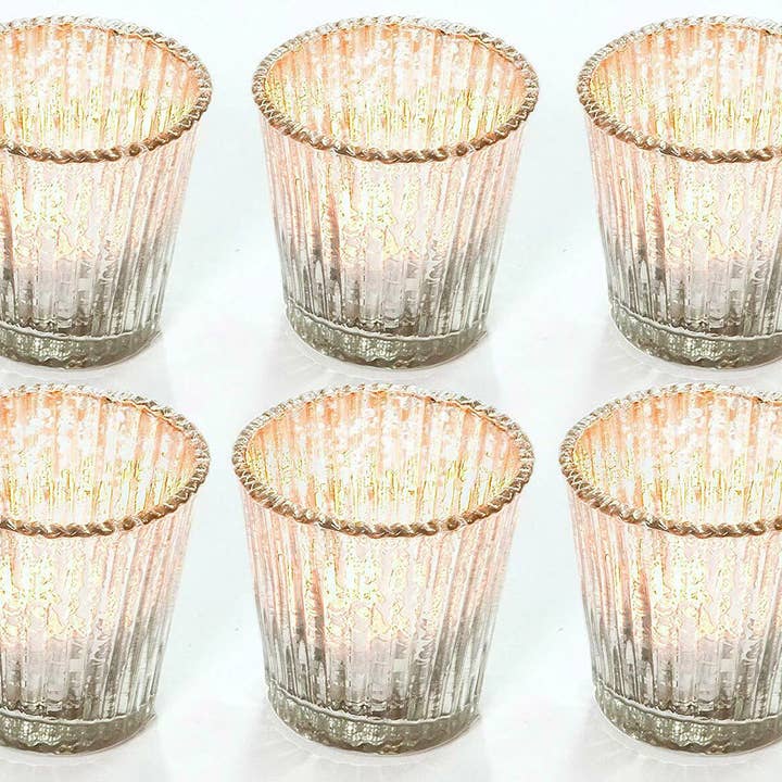 Portavelas de vidrio mercurio acanalado | Decoración elegante para bodas para venta al por mayor de Globe Enterprise