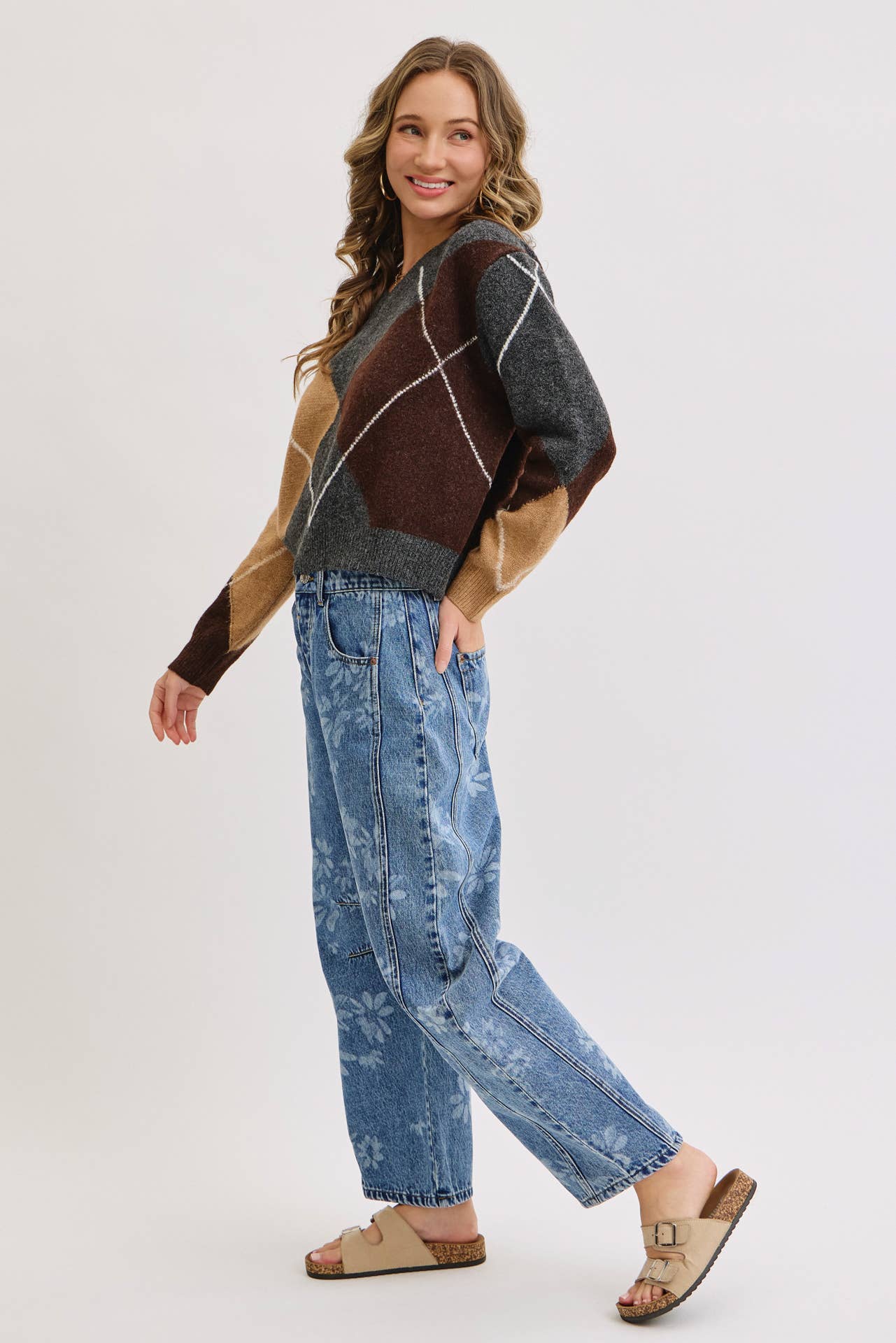 FLORAL PRINT DENIM BARREL JEANS for wholesale on Faire35