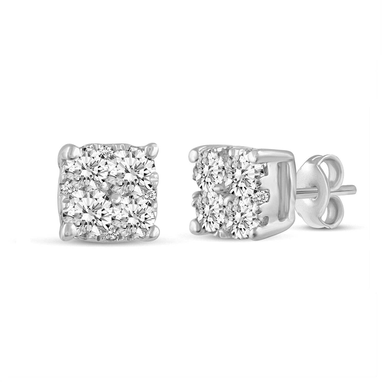 Fifth and Fine - Wholesale Stud/Post Earrings - 1/4 - 1 1/2 Cttw Cushion Diamond Stud Earrings set in 925 St0
