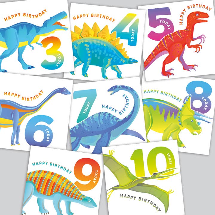 D33 Dinosaur Birthday selection pack - 3 cards of 8 designs for wholesale by Dyson Design