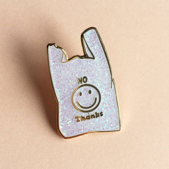 No Thanks Bag Enamel Pin Badge for wholesale by Cousins Collective