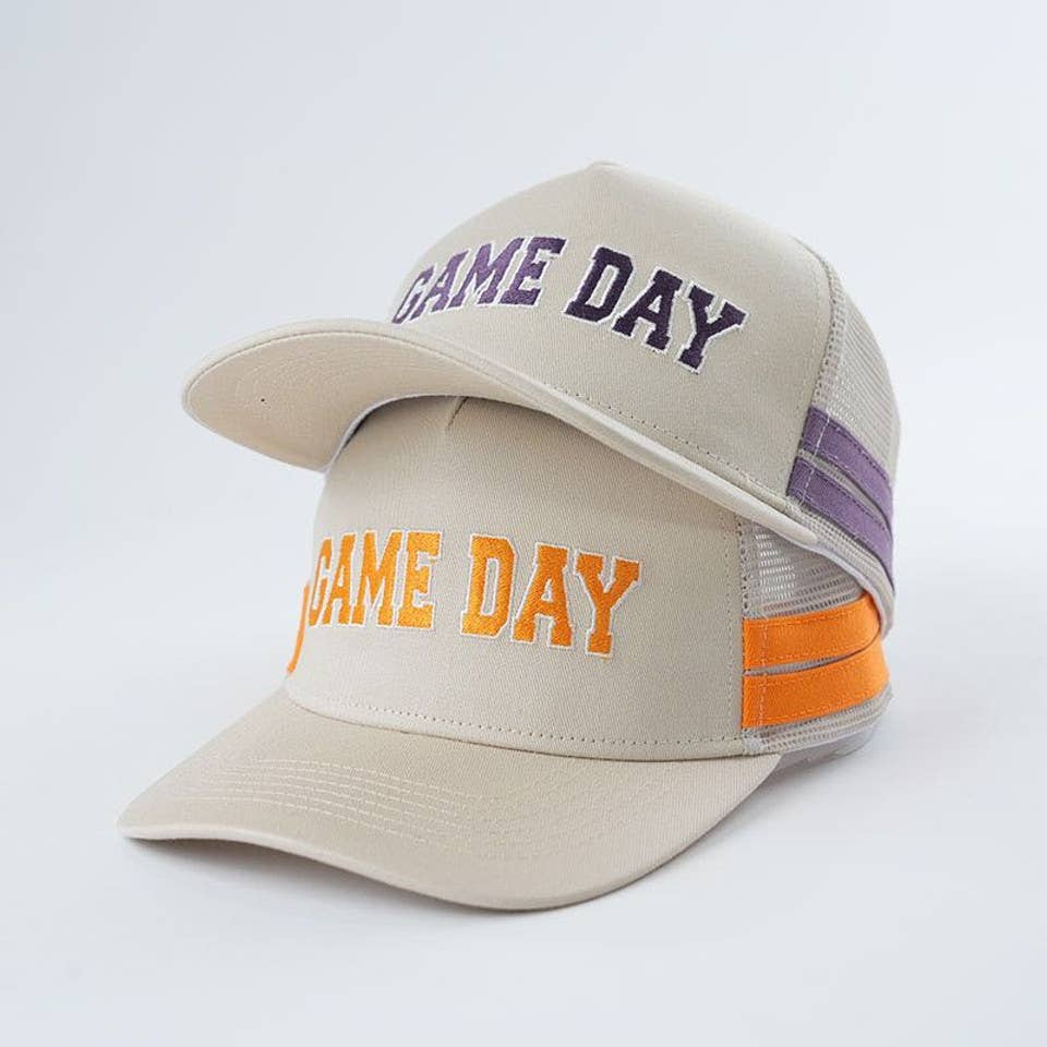 Trendy Tee Co. - Wholesale Trucker Hat - Women's - Embroidered Game Day Double Stripe Trucker Hat2