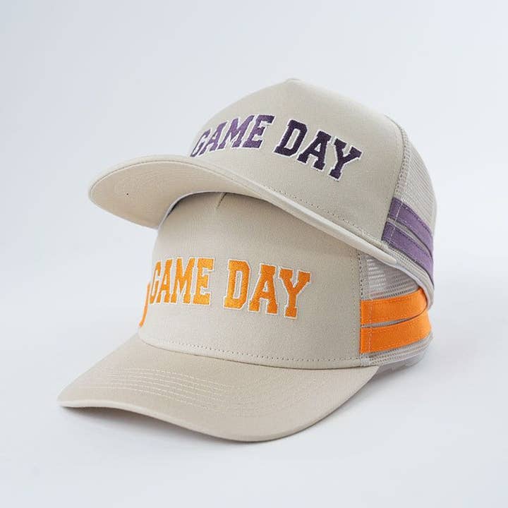 Trendy Tee Co. - Wholesale Trucker Hat - Women's - Embroidered Game Day Double Stripe Trucker Hat2