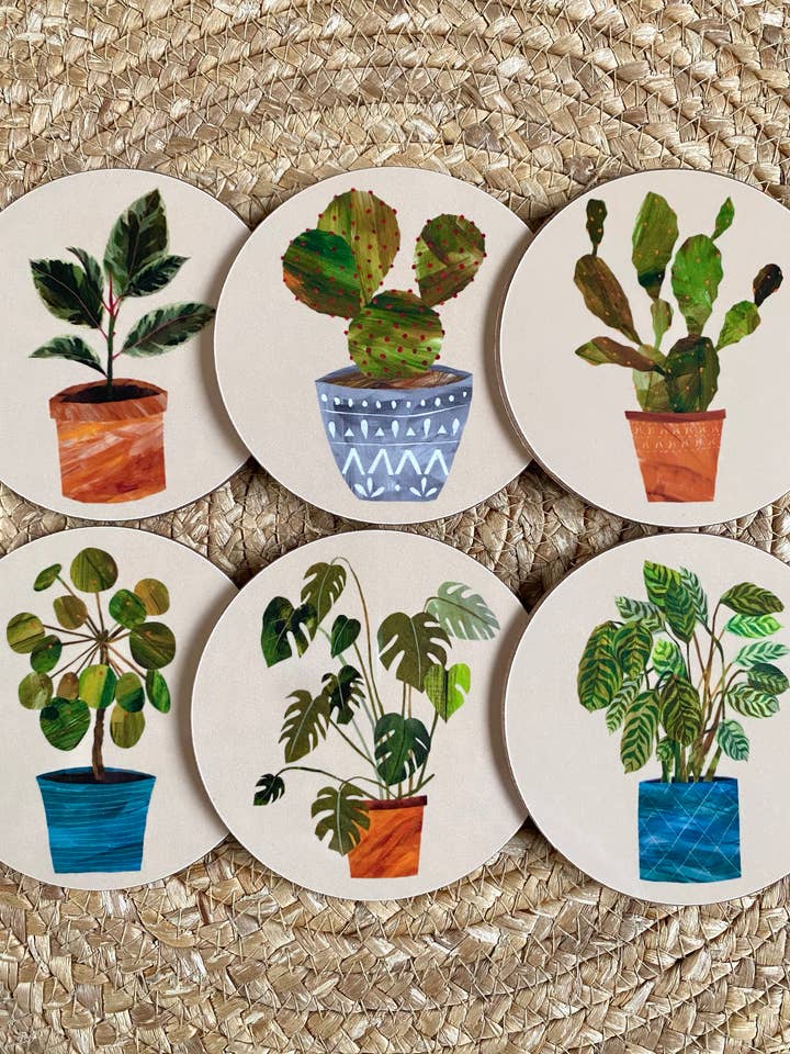 Round Houseplant Coasters / Gloss Melamine Coaster Cork Back for wholesale by Freya Snow