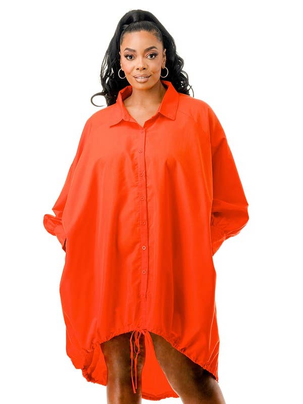 Namatt Design - Wholesale Dress - Women's - Plus Oversized Long Sleeve Drawstring Hem Shirt Dress