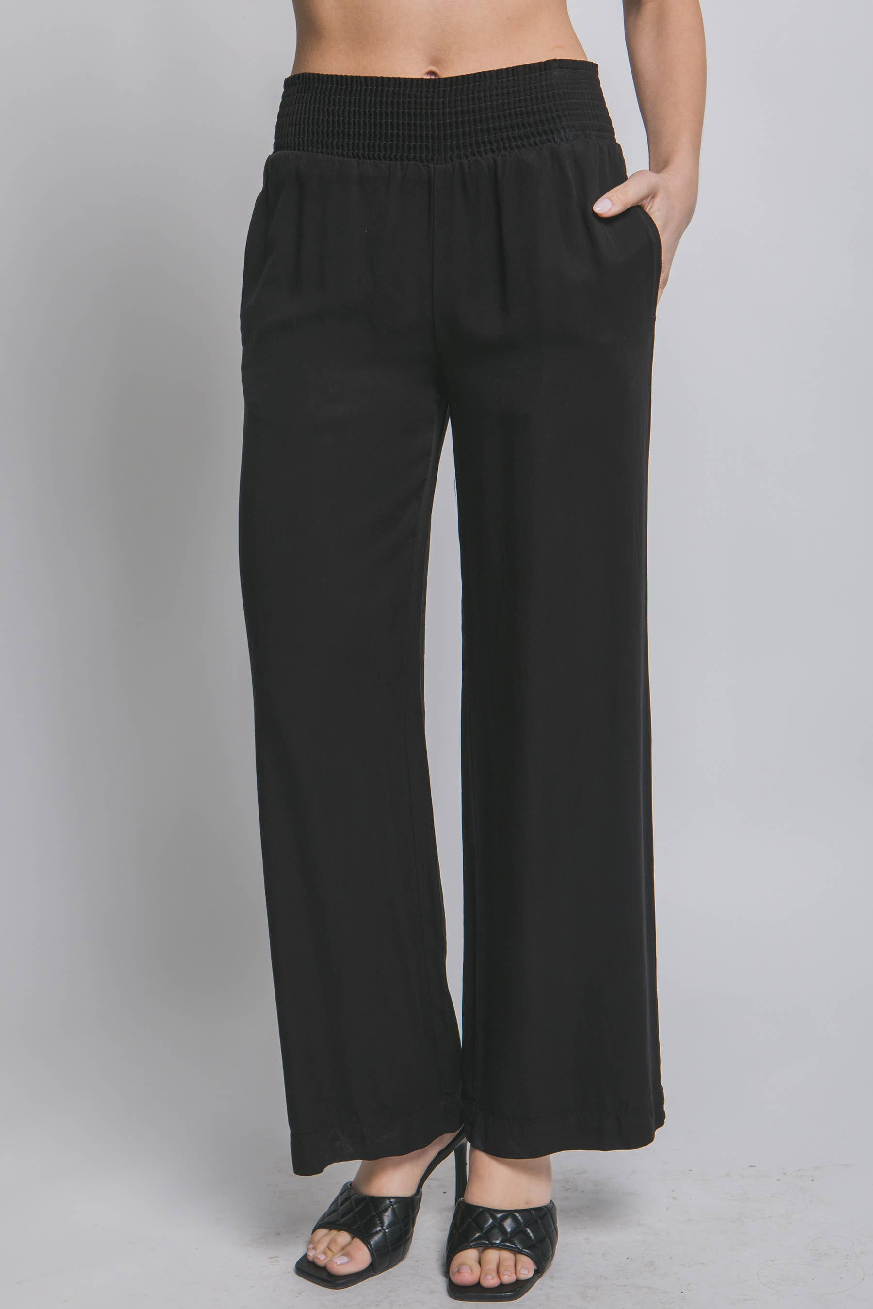 42POPS - Wholesale Pants - Women's - ', High Waisted Smocked Waist Casual Pants W/ Side Pockets1