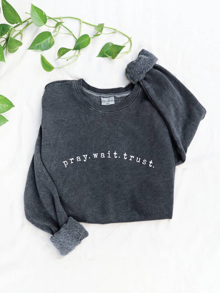 OAT COLLECTIVE - Wholesale Graphic Sweatshirt - Women's - PRAY WAIT TRUST Mineral Graphic Sweatshirt
