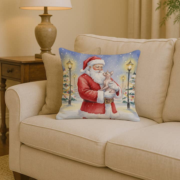 Sphynx Cat with Santa Claus Pillow 14x14 FNT1163 for wholesale by Caroline's Treasures