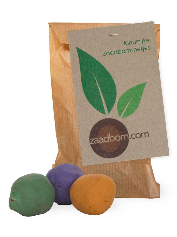 3 Kleurrijke Zaadbommetjes In Kraft Zakje voor wholesale door Zaadbom