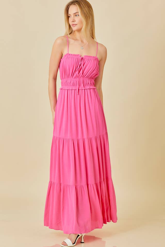 Main Strip - Wholesale Dress - Women's - Tie Ruffle Cut Out Open Back Summer Maxi Dress