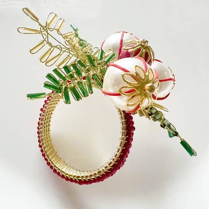 Fennco Styles - Wholesale Napkin ring - Hand-Beaded Pearl Flower Festive Napkin Ring3