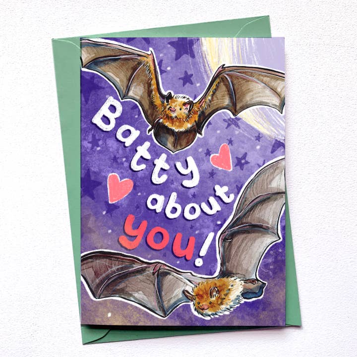 Batty about you Valentine's Day card for wholesale by Alexia Claire Ltd