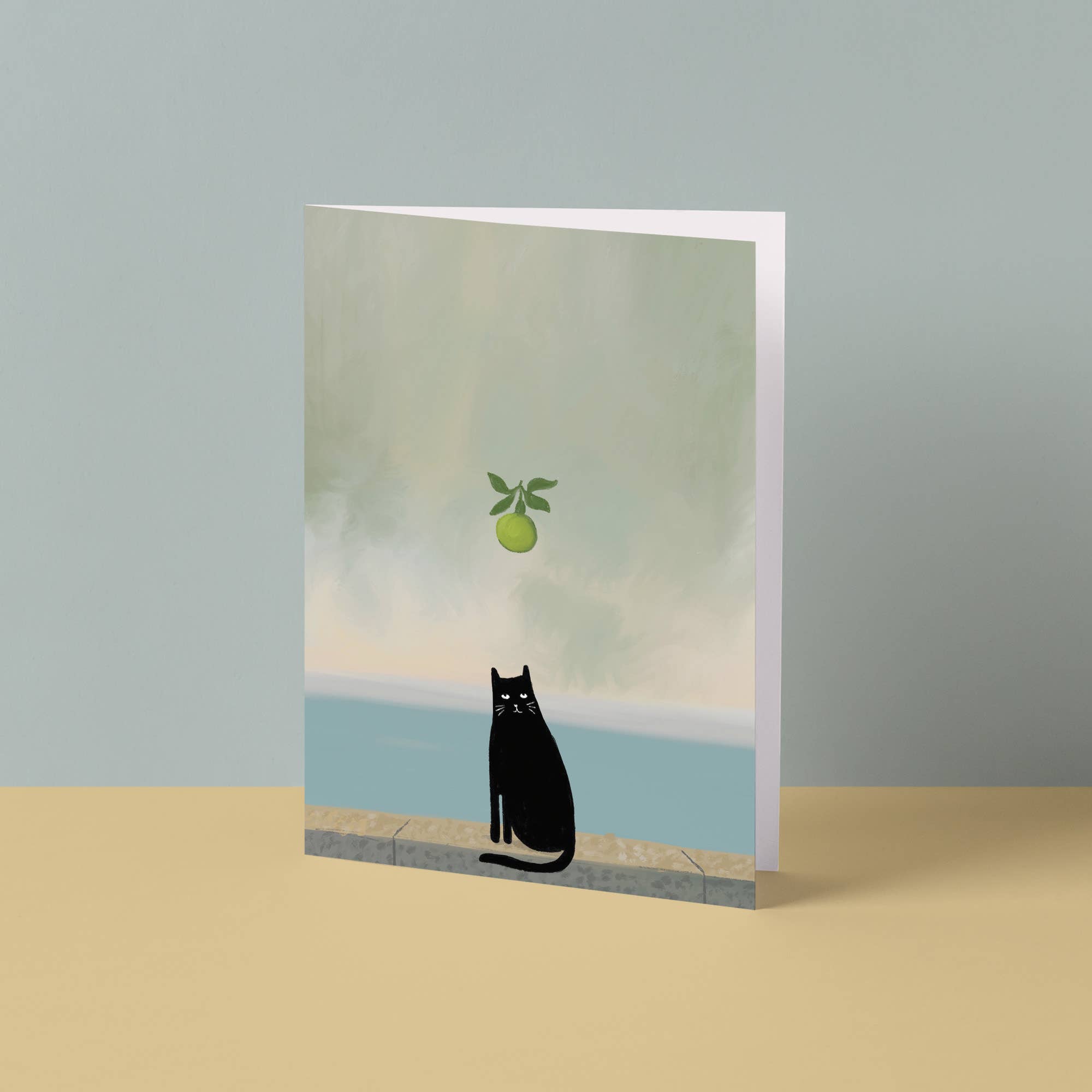 Niaski - Feline Fine Art (USA DUTIES PAID) – wholesale Everyday greeting card – Cat and Apple Mogritte Card