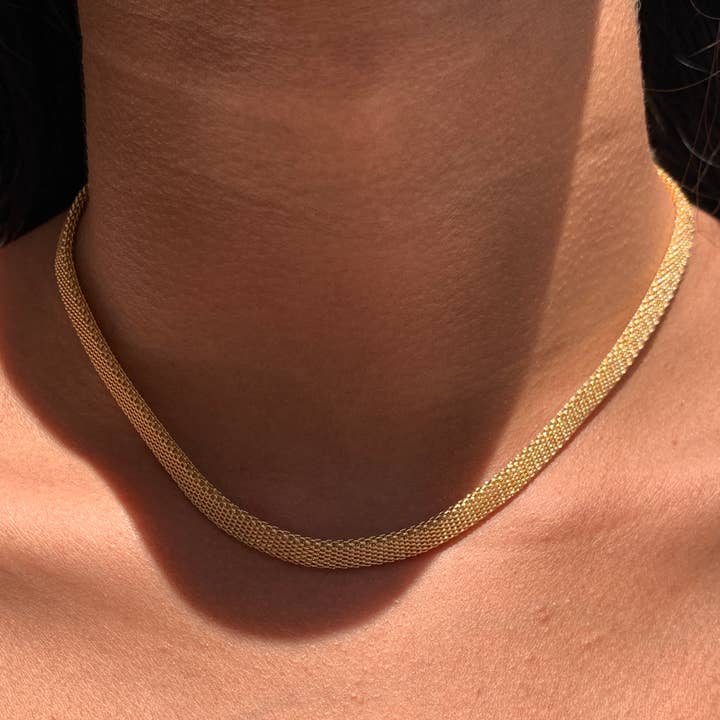 Gold Filled Mesh Herringbone Necklace – Chunky Thick Chain Statement Jewelry for wholesale by Mali Beads