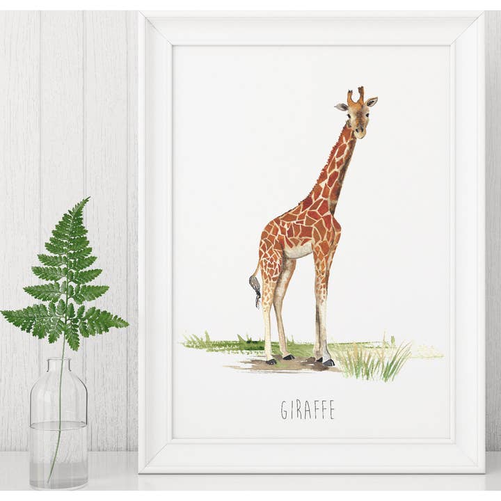 Giraffe Watercolour Art Print for wholesale by Katie Hipwell Design