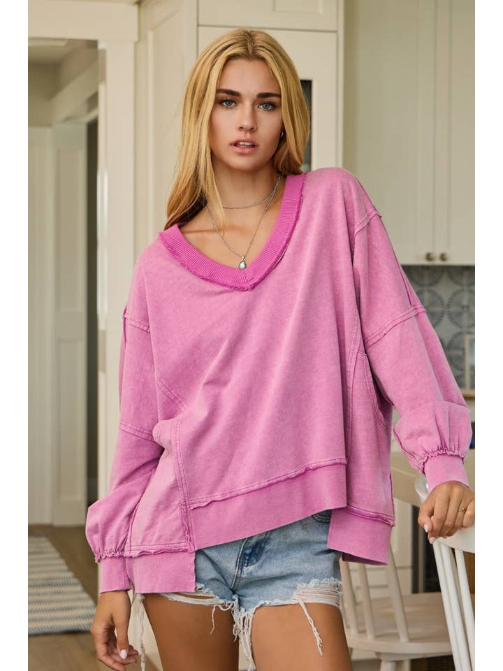 Oddi - Wholesale Sweatshirt - Women's - Plus Acid Washed French Terry Pullover Sweatshirt6