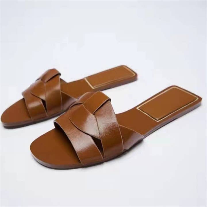 Blak Wardrob - Wholesale Sandals - Women's - Women Gold Flat Sandals Criss-Cross Leather