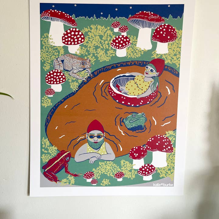 Kate E. Burke - Wholesale Art Print - Gnomes at the Swimming Spot 11”x14” Digital Print3