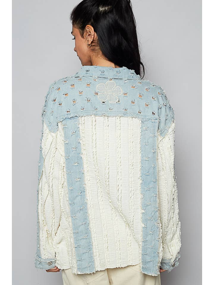 Long sleeve floral textured denim Jacket for wholesale on Faire