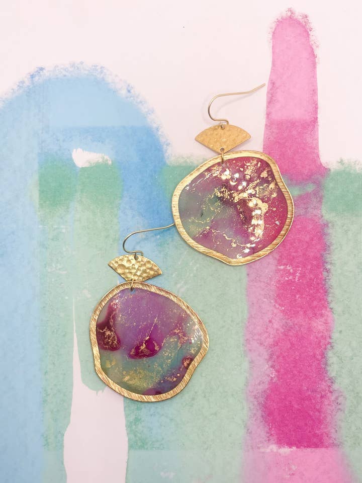 pendientes llamativos abstractos multicolores, resina de arcilla polimérica para venta al por mayor de Marina Designs