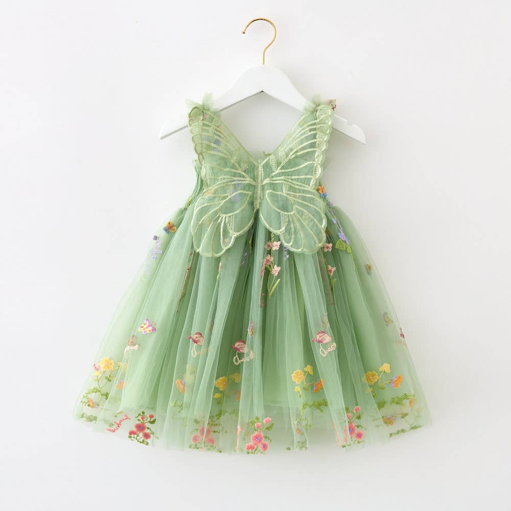 Little Trendy - Wholesale Dress - Kids - Girls floral embroidery mesh dress with butterfly wings 5