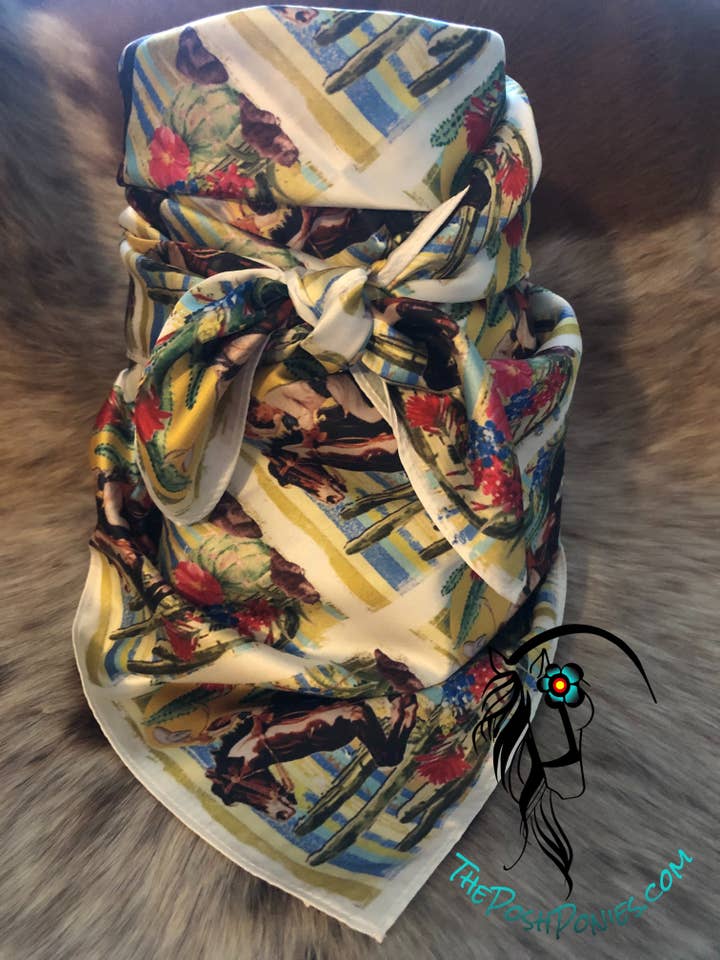 Custom Vintage Cowgirl Wild Rag 35 x 35 for wholesale by The Posh Ponies, LLC